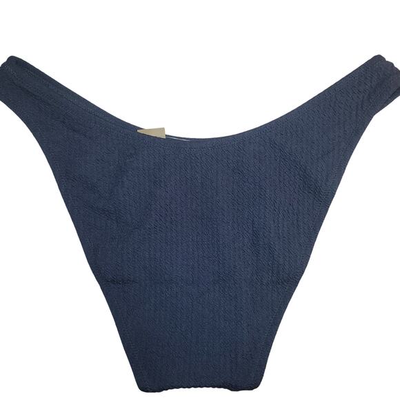 J Crew Bikini Bottom Textured curved-waist cheeky Size Medium Blue BC050 - Picture 2 of 7